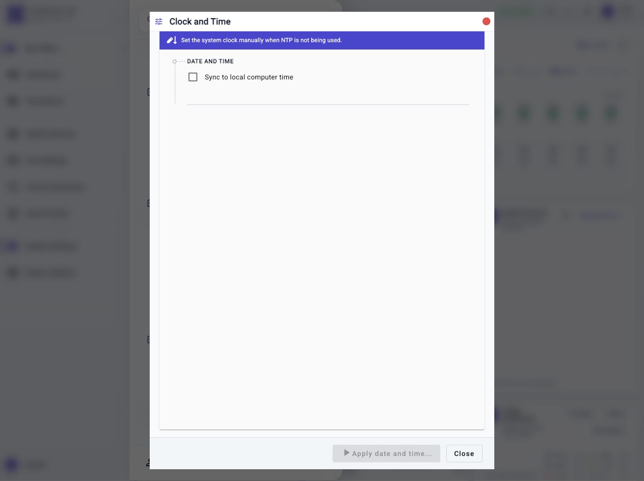 Clock and Time workflow showing Date and Time and Sync to local computer time controls.